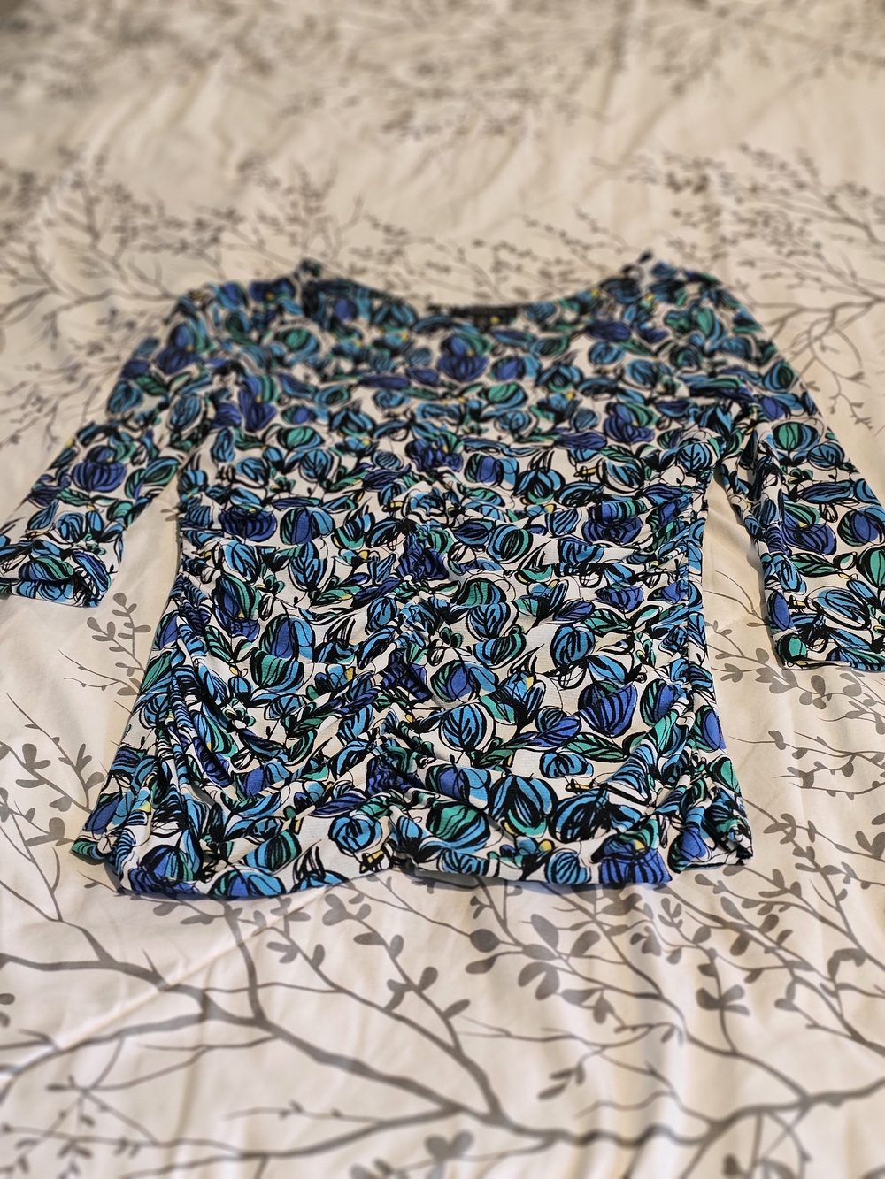 Semantiks Blue & Teal Floral 3/4-Sleeve Top